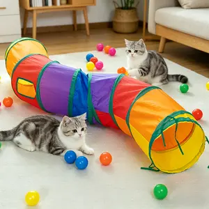 Rainbow Pop Up Cat Tunnel, 47" Foldable Crinkle Play Tube, Interactive Tunnel Toy for Indoor Cats Kittens Rabbits Puppies, Lightweight Portable Pet Hideout