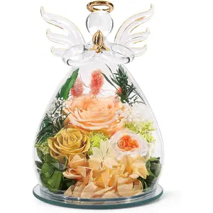 Gifts for Mom Birthday Gifts for Women Preserved Rose Forever Flower in Glass Angel Figurines Fresh Flowers for Delivery Anniversary Mothers Day Real Colorful Roses for Grandma Her Wife from Daughter
