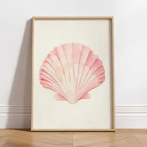 Pink Coastal Seashell Print Minimal Beach Wall Art K