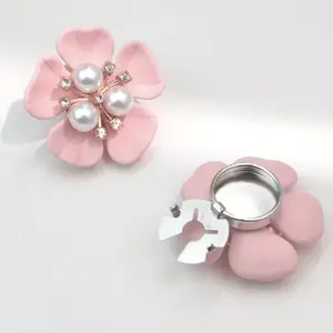Elegant 2-Pack White & Pink 5-Petal Rhinestone Flower Cufflinks Resin Collar Buttons with Pearl-like Center for Shirts Dresses Blouses