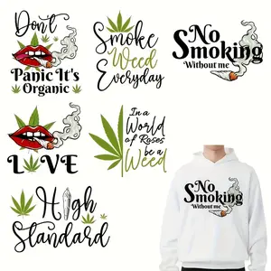 6-Piece Set Multicolor Vinyl Weed Pattern Theme DIY Embroidery Transfer Stickers, Washable, Instant Use, Multipurpose Use, Unique Themes, for T-Shirts, Masks, Jeans, Backpacks