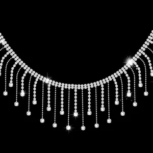 2 Yards Rhinestone Fringe Trim  Rhinestone Ribbon Tassel   Chain for Sewing Craft Clothing Wedding Dress Female  Personalized DIY Decor Length()