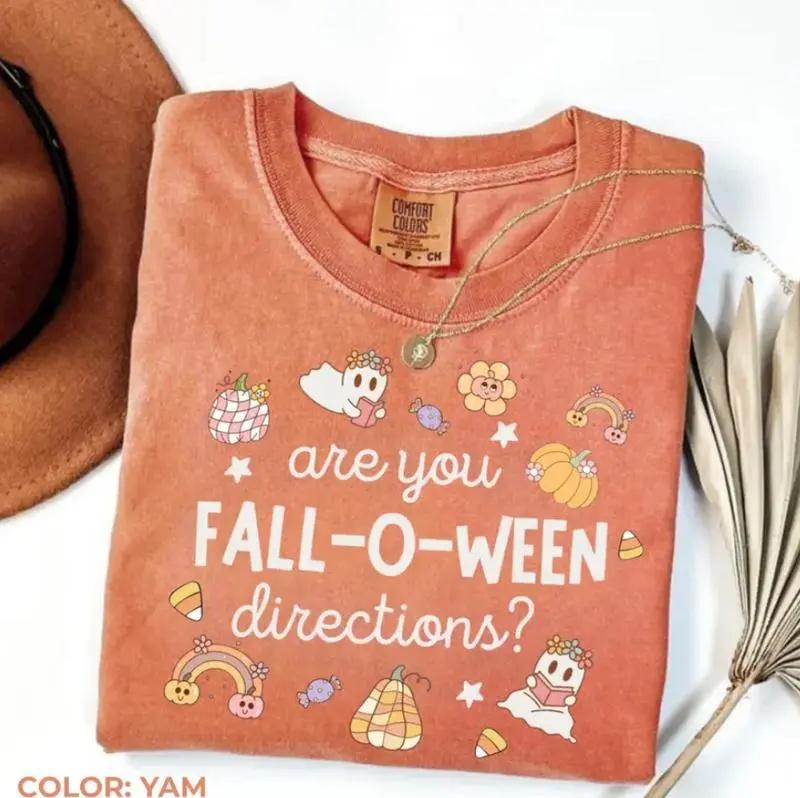 Comfort Colors Are You Fall-O-Ween Directions T-Shirt, Cute Retro Halloween Graphic Tee for Women, Funny Ghost Pumpkin Shirt, Fall Spooky Gift
