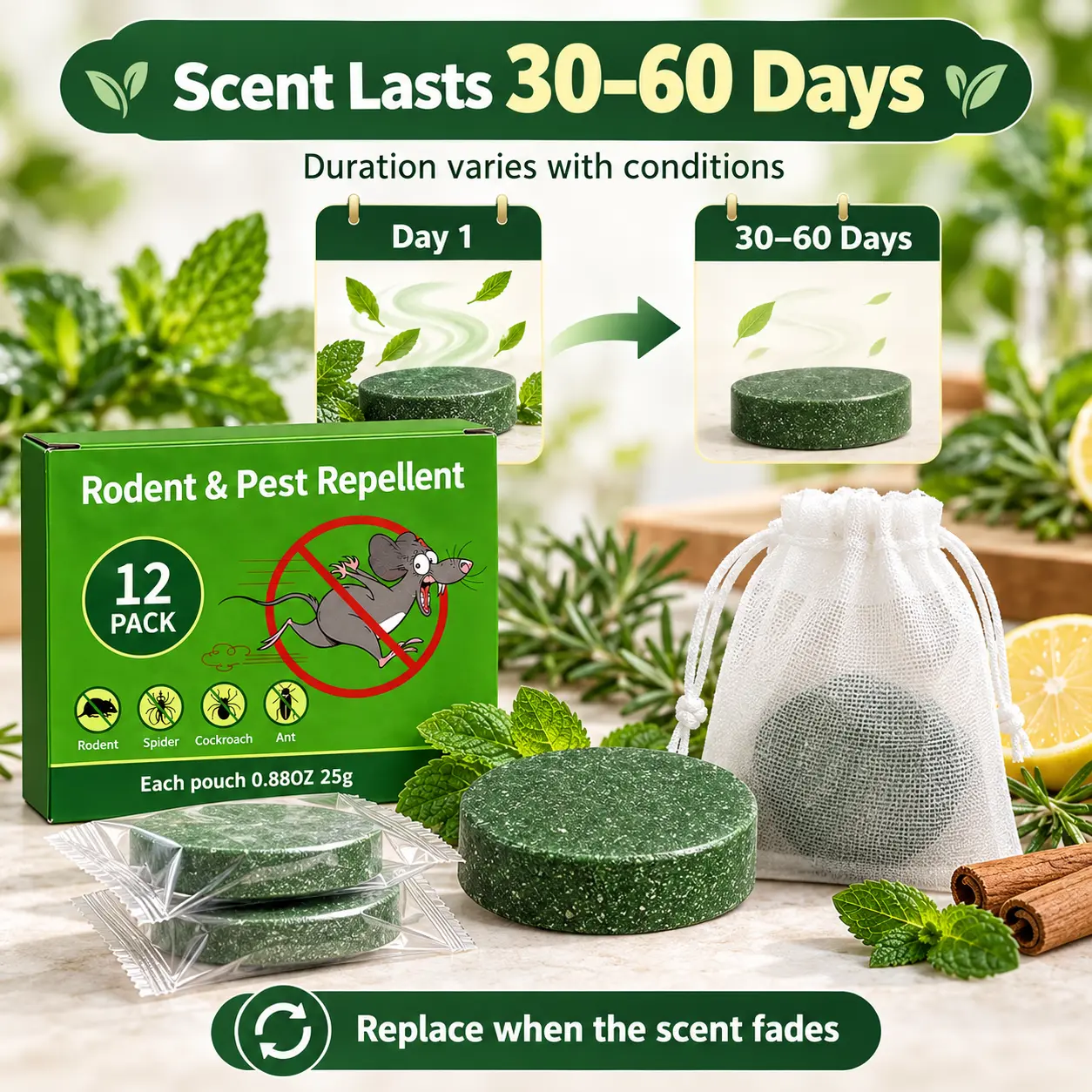 28 Pack Peppermint Oil Rodent Repellent Balls, Mouse & Rat Deterrent for Indoor & Outdoor Use, Home Pest Repellent for Kitchen, Garage, Basement, Pantry, Shed & RV