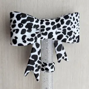 Coquette Ribbon Bow Silicone Straw Topper  - Cow Print