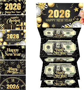 2026 New Year Money Envelopes for Cash Gifts Happy New Year Party Supplies 6PCS New Year's Eve Gifts Card Money Holder Black and Gold Surprise Cash Envelopes for Countdown Party