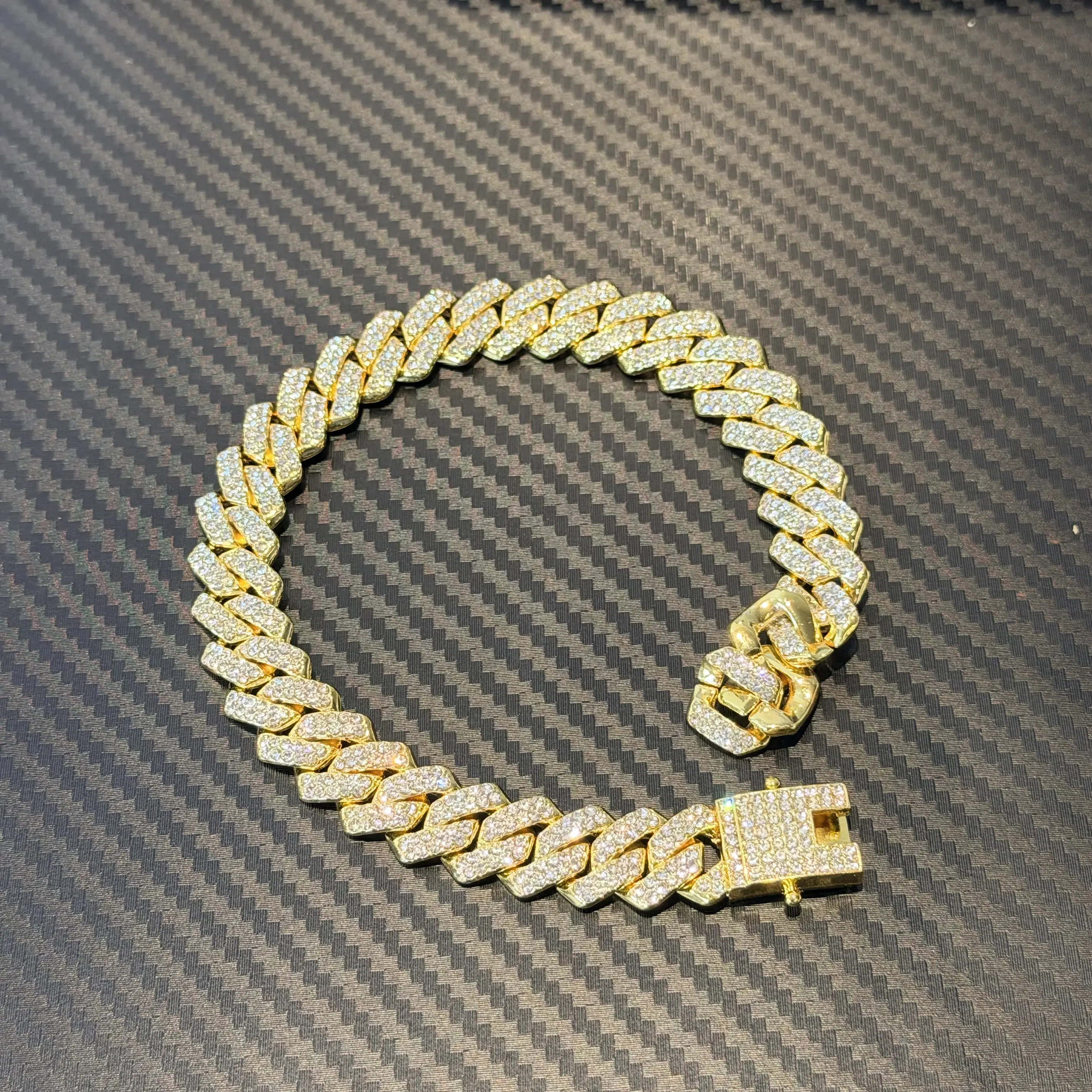 Hip-hop European and American cross-border 14MM Cuban link watch set for men, hot-selling rhombus fashion bracelet set, wholesale from source