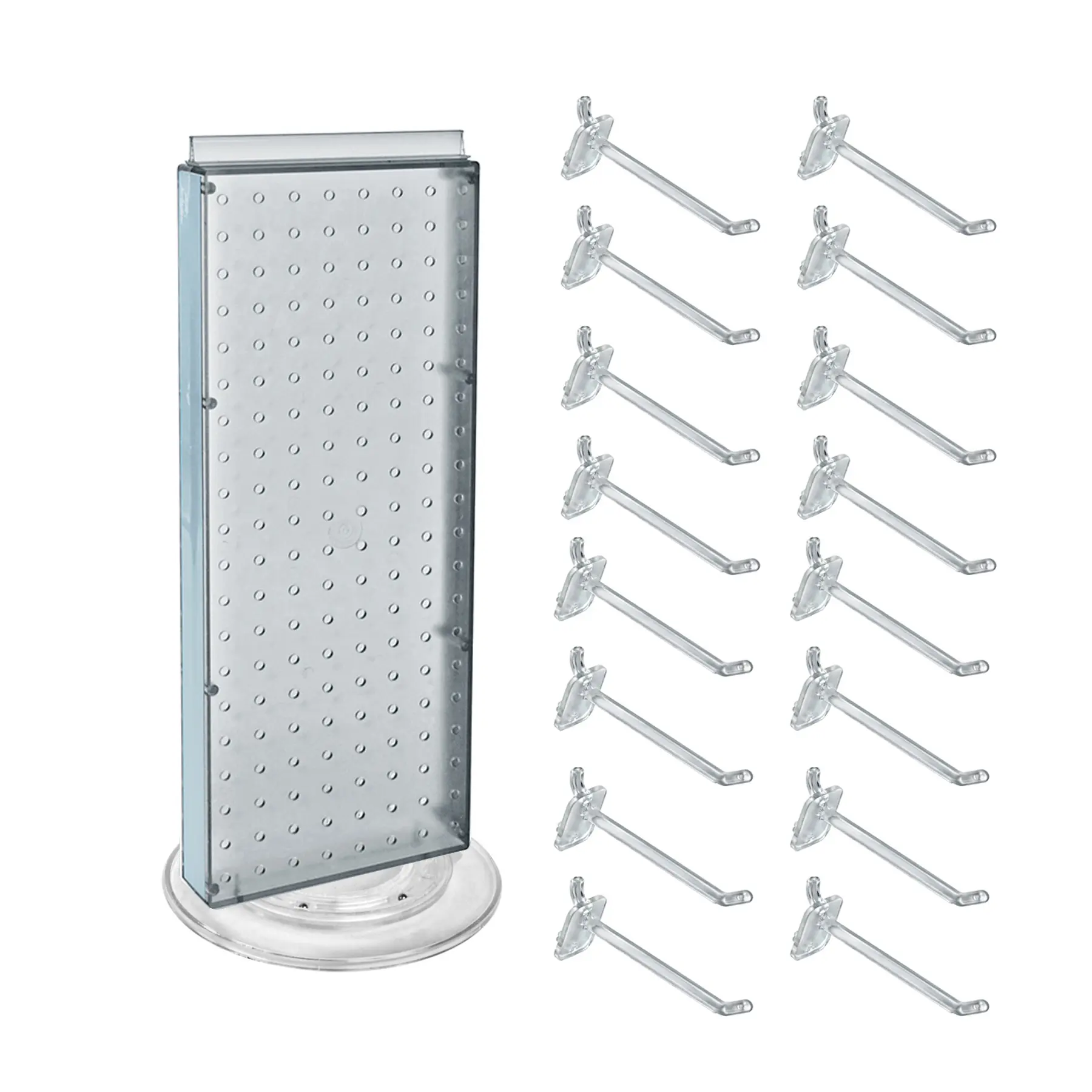 Azar Displays Revolving 8"W x 20.625"H Pegboard Counter Display w/16 4"Hooks, Clear