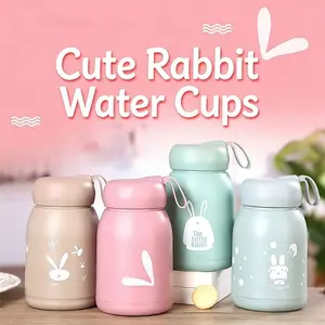 Cute Rabbit Water Cups Portable Tumbler with Carrying Strap High Temperature Resistant Modern Minimalist Style for On The Go Use