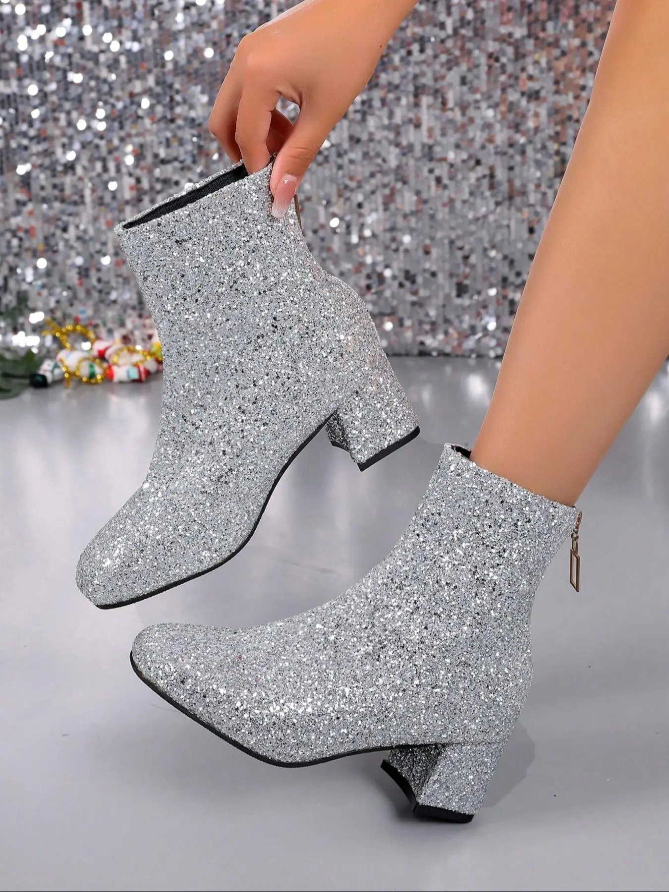 Women's Fashion Glitter Sequins Decorated Boots, Elegant Pointed Toe High Heel Boots for Party, Daily Clothing Decor for Women & Girls, Footwear