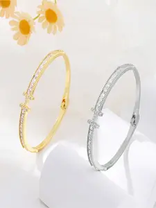 An elegant letter inlaid cubic zirconia bracelet, a fashionable jewelry accessory for women's daily wear, showcasing daily elegance and party charm, making it the perfect gift choice