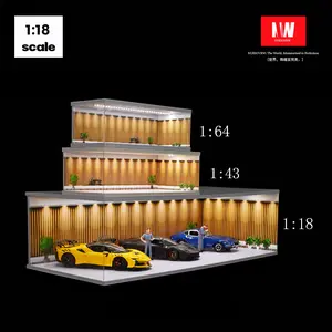 Diorama 1:64/43/18 Model Car Showroom Auto Parking Lot Garage Model LED Lighting Car Art Die-Casting Collection Miniature Scene Gift Toy for Car Enthusiast