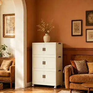 3 Tier Stackable Foldable Storage Cabinet with Wheels, Collapsible Storage Organizer for Bedroom Closet Kitchen