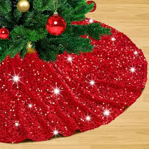 24 Inch Small Red Sequin Christmas Tree Skirt Xmas Tree Mat for Xmas Home Holiday New Year Party Decoration