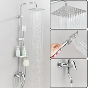 Outdoor Shower Fixtures Rain Exposed Shower Faucet Kit High Pressure Wall Mount 3 Function 8 Inch Showerhead and Handheld Spray Combo Chrome