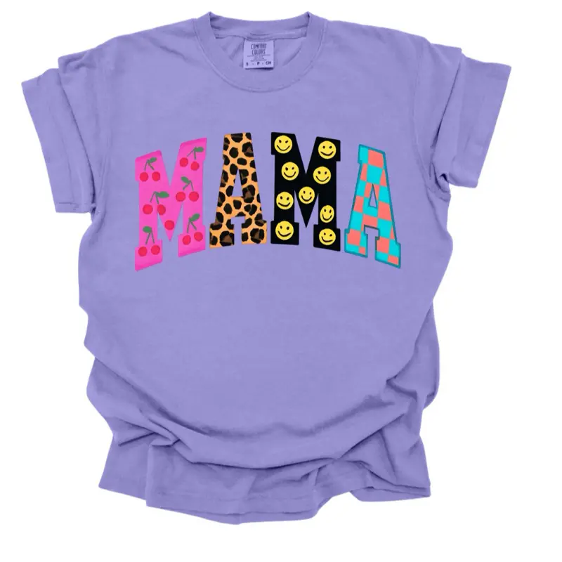 Checkered cherry smiley mama tee Checkered cherry smiley mama tee