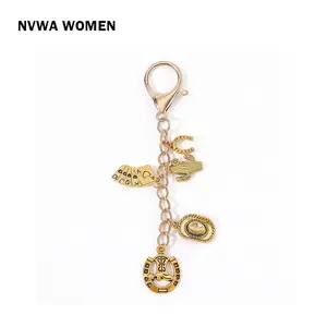 Coastal Cowgirl Purse Charm - Gold Western Chain with Boot & Hat Pendants, Trendy Festival Bag Accessory