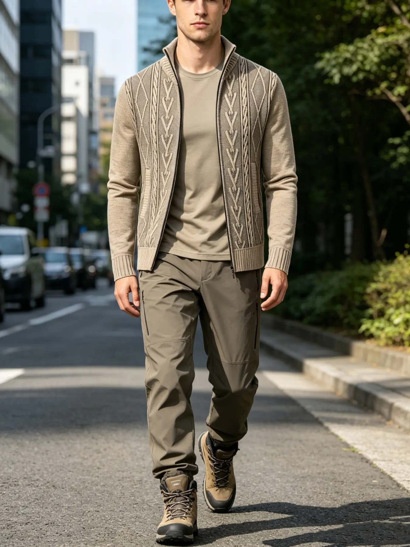 Men's Stand Collar Zipper Knit Sweater, Long Sleeve, Anti-Pilling Fabric, Classic Houndstooth Pattern, Fall & Winter Casual Wear, Versatile Layering Piece, Knitwear