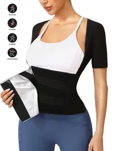 Women's Sauna Sweat Vest Short Sleeve Fitness Top Compression Tops, Waist Cinching Back Closure, Hidden Adjustable Buckle, High-Waisted Abdominal Control