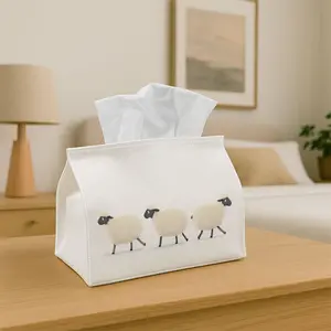 1PC Tissue Box Holder Three white sheep - Multifunctional Napkin Dispenser for Home, Party, Car Decor - Decorative Tissue Paper Organizer, Living Room, Bedside Table - Compatible with Tissues/Roles/Sheets