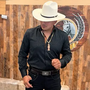 Men's Long-Sleeve Black Western Shirt, Ideal for Pairing with a Cowboy Belt