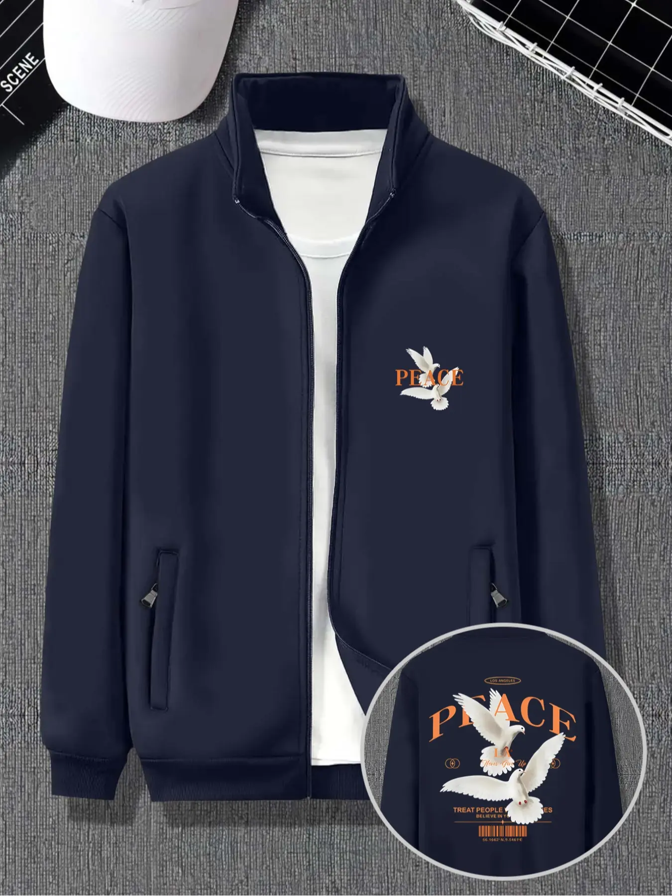 Men's Bomber Jacket, Lightweight Flight Jacket with Pigeon Print, Fall Outdoor Casual Coat, Men's Transition Jacket