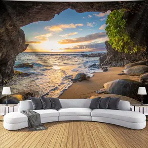 1pc Gentle Sunshine Beach Cave Tapestry - 100% Polyester Aesthetic Print Wall Hanging with Free Hanging Clips, Perfect for Living Room, Bedroom, Office, or Hostel Decor, Indoor Use Only