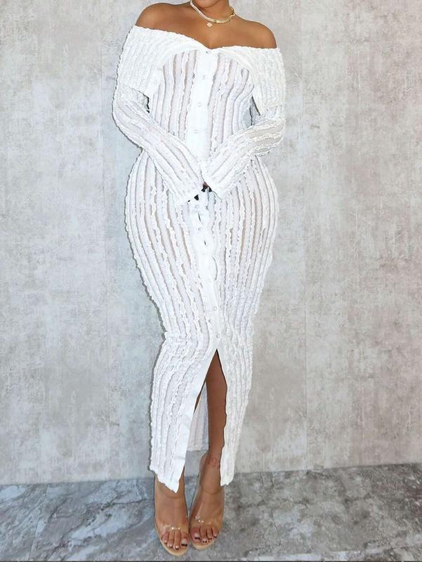 Women'S Off-Shoulder Long Sleeve Knitted Dress SHEIN