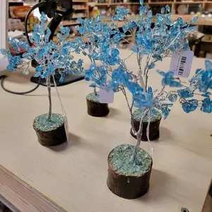 Blue Topaz 100 Gemstone Chip Tree wWood Base