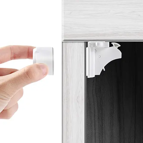 Vmaisi ABS Baby Proofing Magnetic Cabinet Locks - Mom Tested Child Safety Latches with Magnet Keys, Adhesive 2 Installation Cradles, Hidden Lock for Nursery (4.4*3.4*4.3 cm, 0.75 lbs/set, Suitable for 12 Months+)