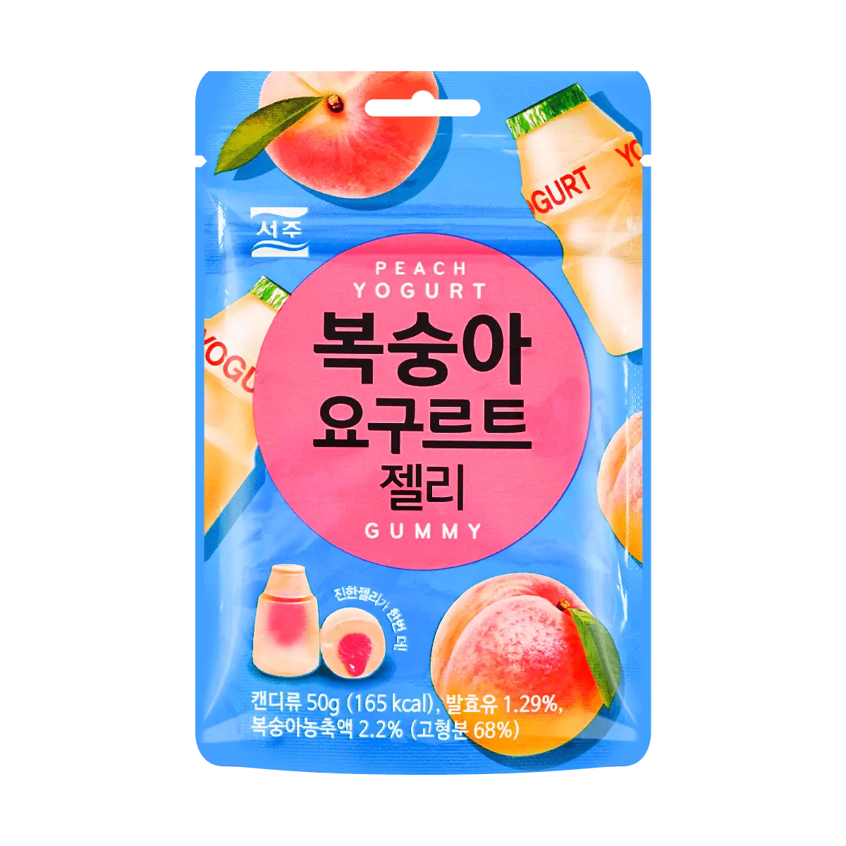 SEOJU Korean Peach Yogurt Gummy Candy 50g - Real Fruit Juice Filled Chewy Snacks, Emart Convenience Store