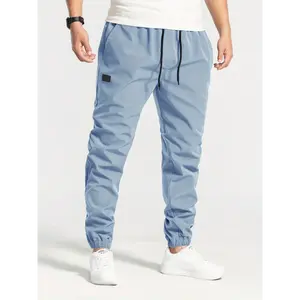 Men's Comfort Streetwear Tapered Pants - Mid Waist, Casual Drawstring Trousers with Belt, All-Season Durable Polyester