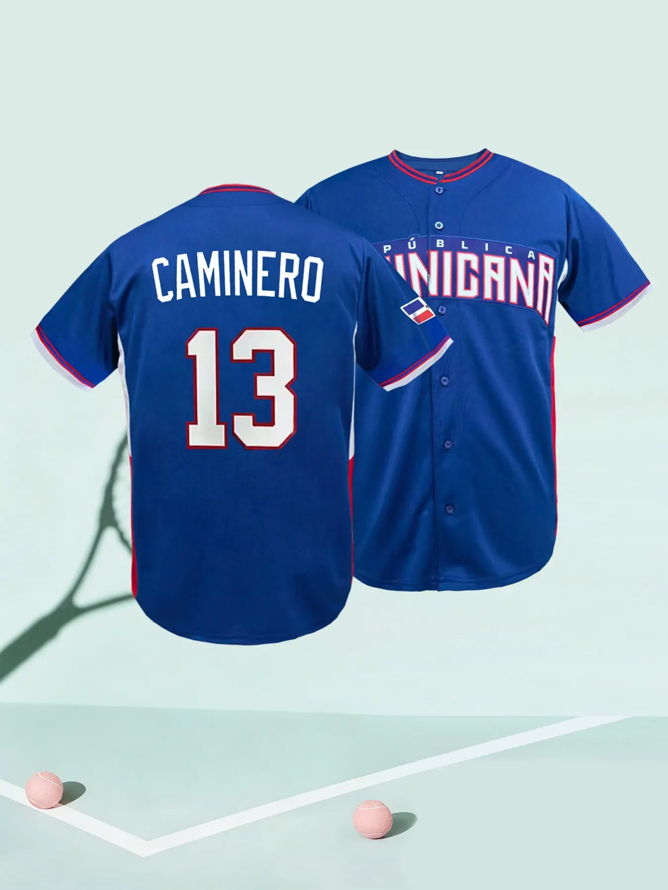 Unisex Dominican Themed #13 2026 Tournament Style Stitched Embroidered Lightweight Baseball Jersey, Loose Fit Button Down Breathable Short Sleeve Athletic Sports Top for Training Game Daily Wear All Season