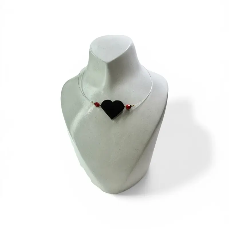 Collar de azabache y pionia Handcrafted Bead Necklaces Handmade Fashion Accessory