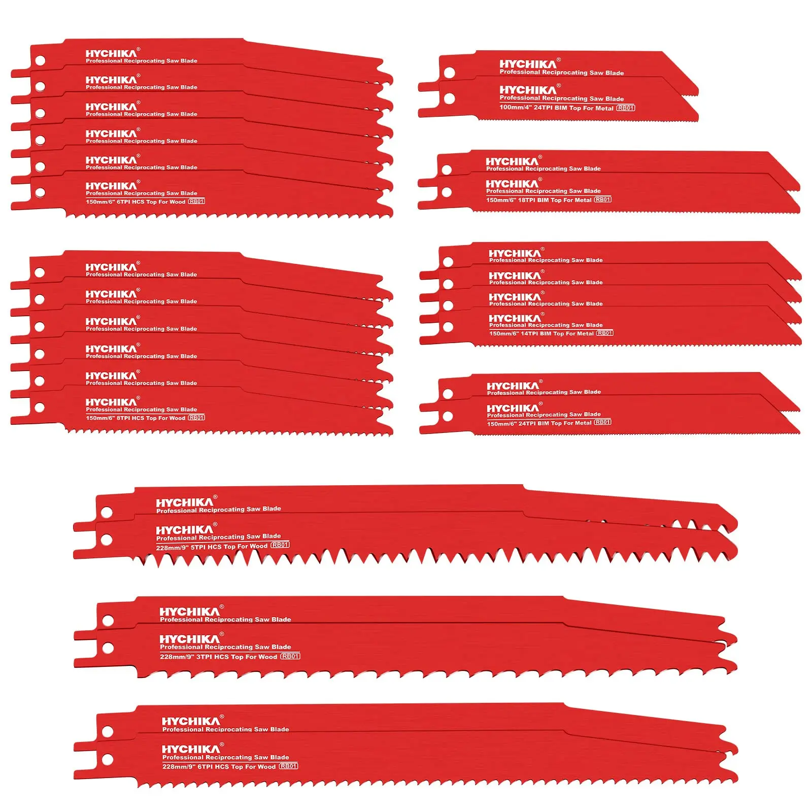 HYCHIKA 32-Piece Reciprocating Saw Blade Set with Organizer Case, Replaceable Metal-Wood Cutting Blades, Heavy-Duty High-Quality Steel Hand Tools for Industrial Hardware Use, Replaceable Blades, Metal Blade Saws