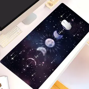 Moon & Star Pattern Mouse Pad, Astronomy Theme Large Gaming Mouse Pad, Non-slip Rubber Base Stitched Edge Desk Pad for Office Home Game