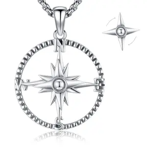 Sebina Rotating Compass Necklace Nautical - Inspired Silver Pendant Direction Symbol Jewelry, Unique Travel Accessory, For Adventure Lovers/Gifts, Stylish Piece
