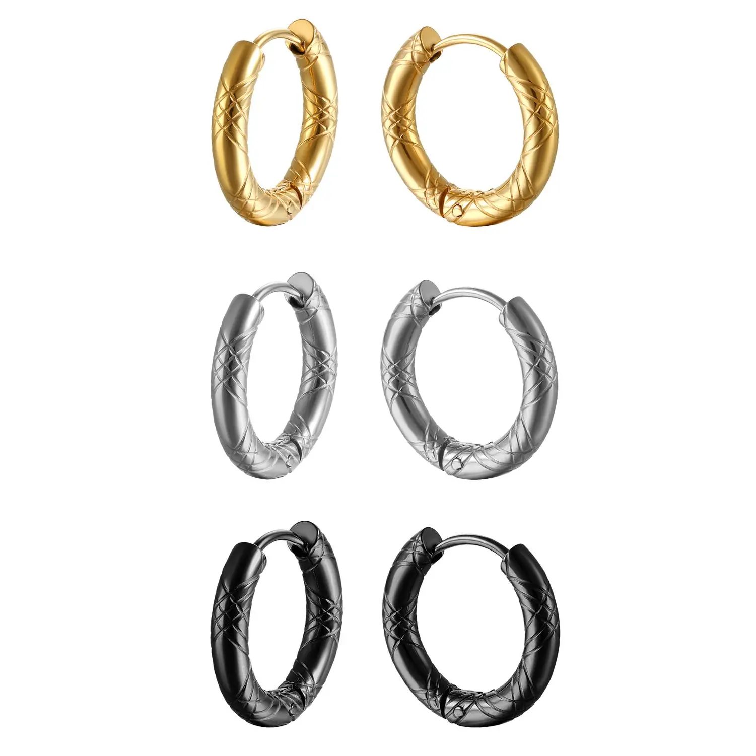 OIDEA Unisex Grooved Circle Huggie Hoop Earrings - Polished Stainless Steel Hinged, 0.7-0.78 in Dia., Daily Casual Alternative Streetwear, Earring Stack, Practical Gift for Anyone Who Likes Simple Stainless Steel Earrings