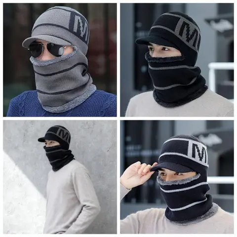 Plain Adult Acrylic Knit Balaclava Beanie - Fleece-Lined Thermal Ski Mask, 1-Size Windproof Full Face Cover with Ear-Guard Ear-Protecting Warm Cap for Cold Weather Biking & Outdoor Sports
