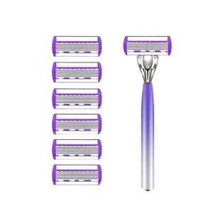 5-Blade Razor Set, Replacement Heads + Non-Slip Handle, Moisturizing Strip, Smooth Shave for Legs & Armpits, Unisex Design, Perfect Gift