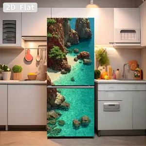 Self-Adhesive Refrigerator Stickers, Removable PVC Kitchen Decals, DIY Home Decor, Coastal Cliff Natural Landscape Theme, 30x180cm X 2pcs