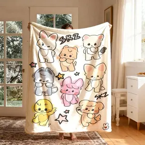 Skz Cute Animal Theme Flannel Throw Blanket - Ultra Soft Plush Fleece Large Lightweight Blankets for Bed Sofa Couch Office Travel Camping. Best Kawaii Kpop Fan Aesthetic Room Decor Warm Fuzzy Snuggle Christmas Gifts for Teen Girls Women Youth 2026!!!