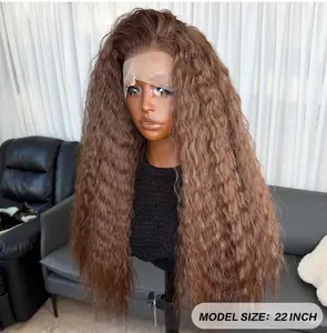 13x4 HD Water Wave Wig With Baby Hair Brown Loose Curly Pre Plucked Natural Hairline Glueless Replacement Wigs With Natural Hairline 180% Density Synthetic Lace Front Wigs For Women Lace Frontal Wigs For Daily Wear Party Cosplay Christmas