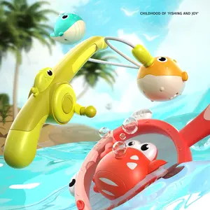 Baby Bath Toys with Lights, Sensory Fishing Net Rod Whale River Fish Crab Summer Bathroom Toy, Gift for Kids