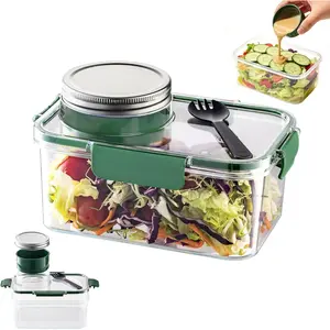 Upgraded Salad Container with Dressing Cup - High Quality Plastic Leakproof Food Storage Containers with Lids and Fork, Large Fruit Salad Storage Convenient Meal Prep Containers for Office, Home and Kitchen Camping Use
