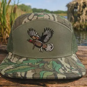 Embroidered Wild Turkey Hunting Hat, 7 Panel Camo Snapback, Duck Camo Mesh Back Cap, Outdoor Hunting Gift for Men