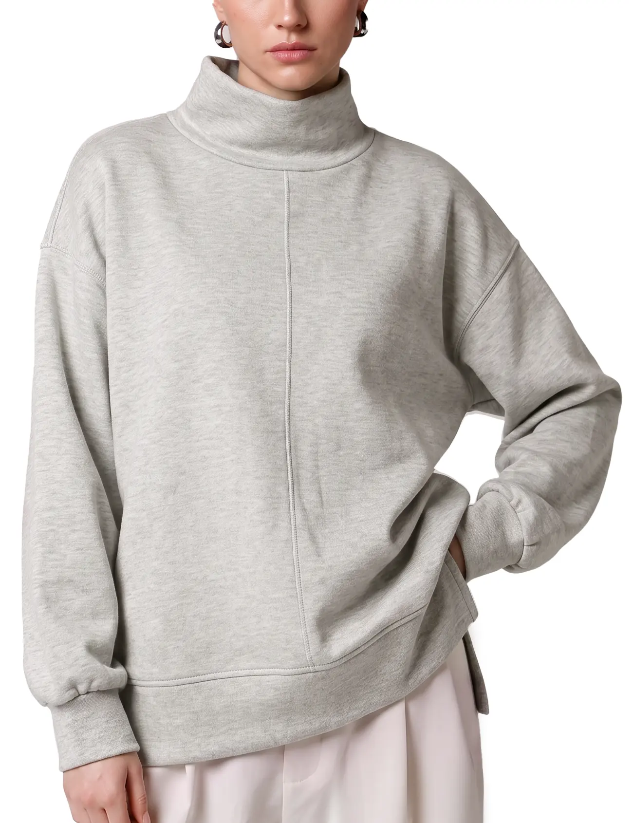 Arssm Womens Modal Mock Neck Sweatshirt Fleece Oversized Tops| Soft Modal Fabric, Turtleneck Sweatshirt, Pullover Sweatshirt, Long Sleeve, Solid Color, Fall Winter