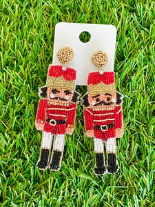 Nutcracker beaded earrings-Festive and Fun Christmas Earrings-Seed bead-Christmas Gift-Lightweight