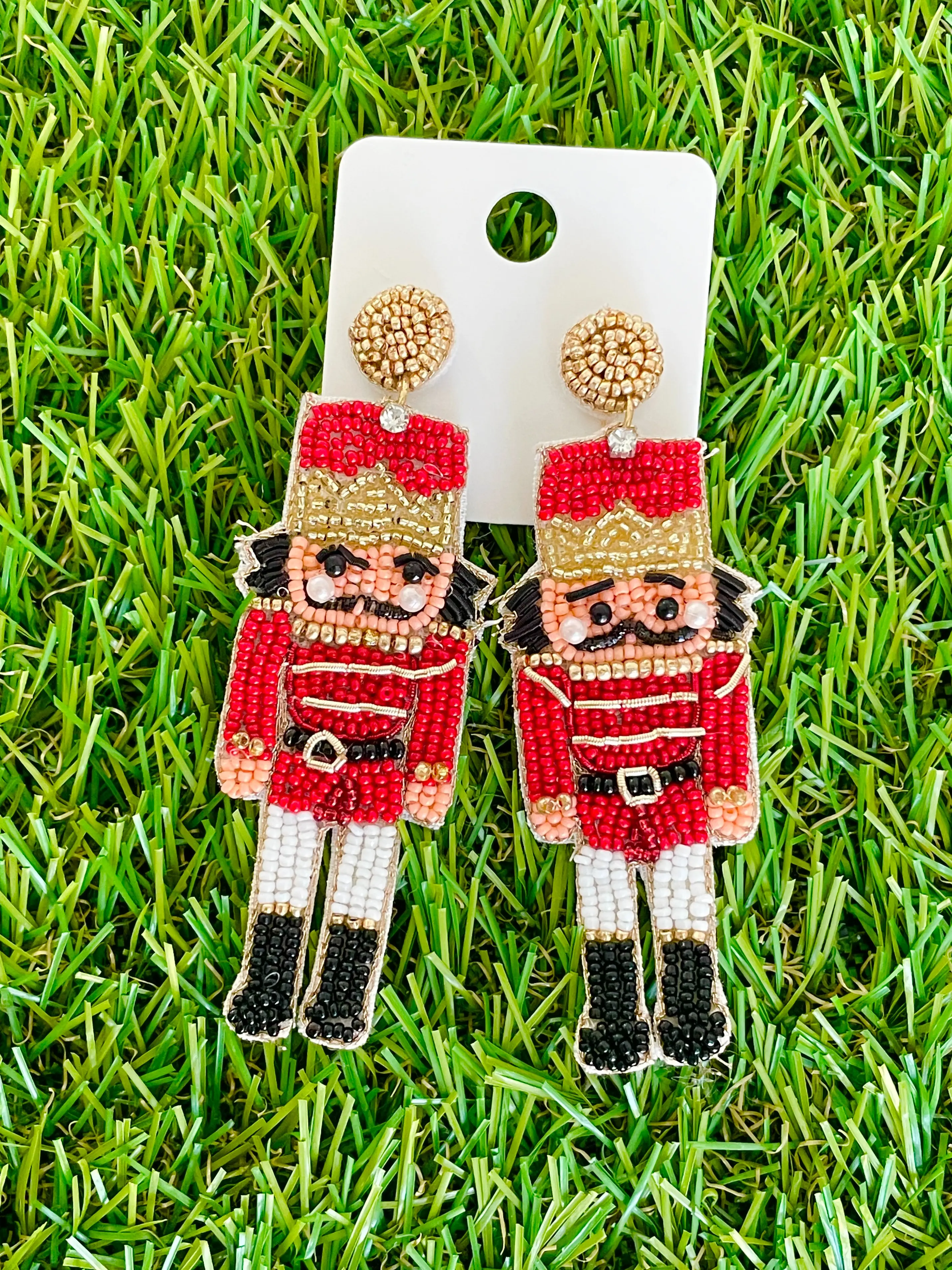 Nutcracker beaded earrings-Festive and Fun Christmas Earrings-Seed bead-Christmas Gift-Lightweight