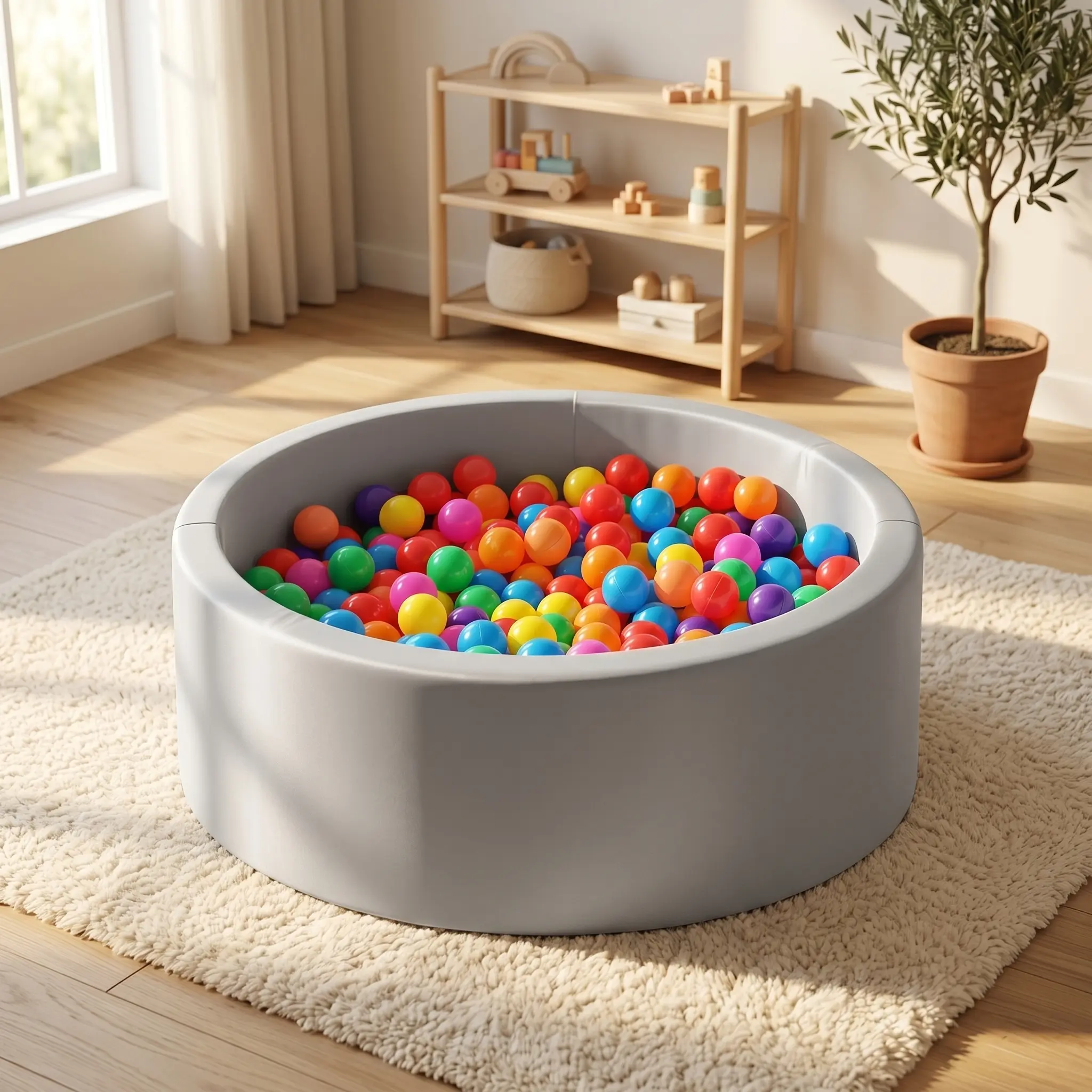 Apojungle Premium Round Ball Pit for Kids - Ultra-Soft Skin-Friendly Ball Pool with High-Density Foam, Odorless & No Deformation, Spacious 33”x10” Indoor Playpen for Toddlers, Perfect for Sensory Play(with 100 Colorful Balls)